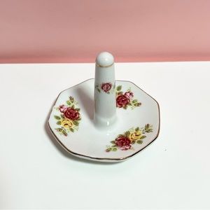 Vintage retro Victorian floral rose ring holder trinket dish